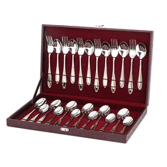 FnS Classic 24 Karat Gold Plated 24 Pcs Cutlery Set with Leatherette Box (6 Pc Dinner Spoons, 6 Pc Dinner Fork, 6 Pc Tea Spoons & 6 Baby Spoons)
