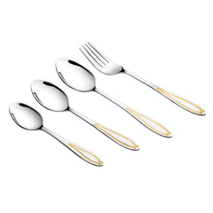 FnS Classic 24 Karat Gold Plated 24 Pcs Cutlery Set with Leatherette Box (6 Pc Dinner Spoons, 6 Pc Dinner Fork, 6 Pc Tea Spoons & 6 Baby Spoons)