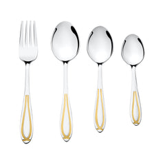 FnS Classic 24 Karat Gold Plated 24 Pcs Cutlery Set with Leatherette Box (6 Pc Dinner Spoons, 6 Pc Dinner Fork, 6 Pc Tea Spoons & 6 Baby Spoons)