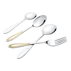 FnS Classic 24 Karat Gold Plated 24 Pcs Cutlery Set with Leatherette Box (6 Pc Dinner Spoons, 6 Pc Dinner Fork, 6 Pc Tea Spoons & 6 Baby Spoons)