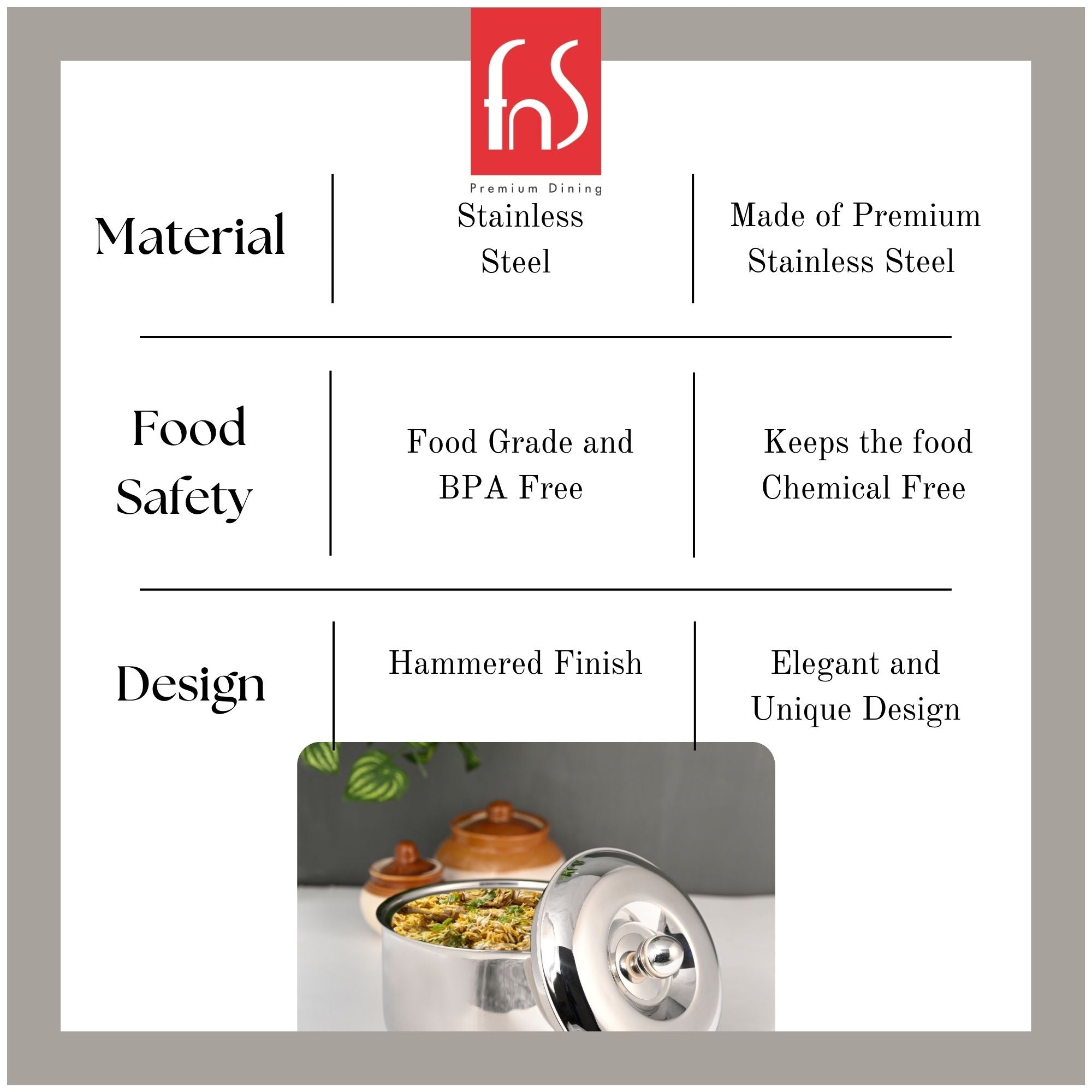 FnS Diva Stainless Steel Casserole (1500 ML)