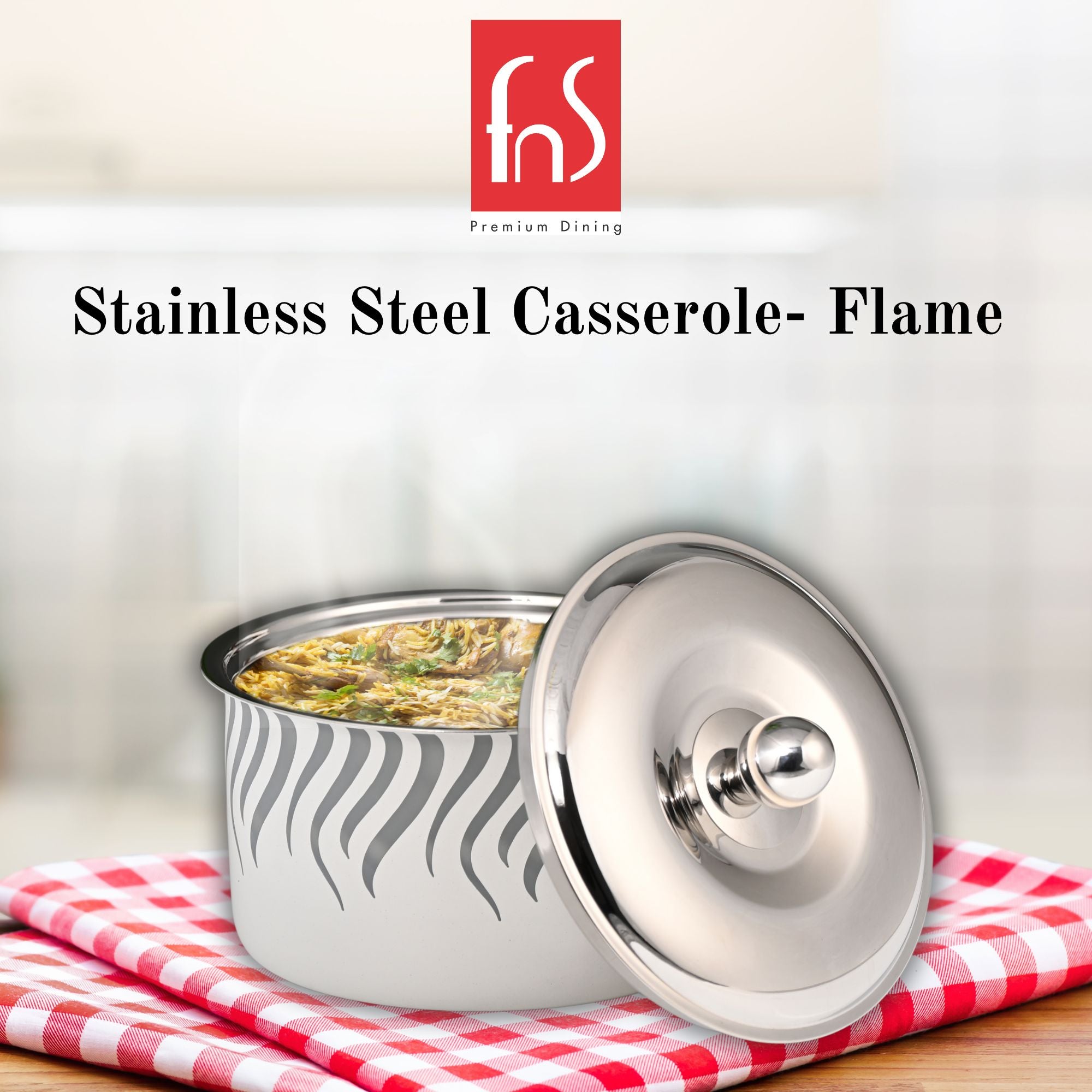 FnS Flame Stainless Steel Casserole (850ml)