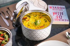 FnS Lecce Stainless Steel Double Wall Insulated Designer Casserole with Lid Elegant Hot Pot Food Warmer, Self Locking Press Lid, Hot Food Upto 8 Hour (850ml)