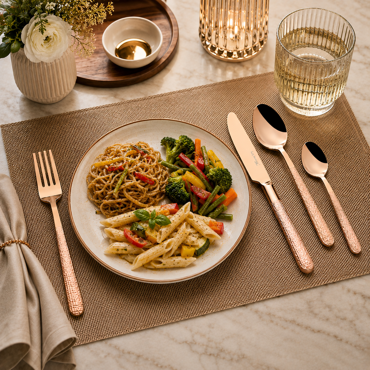 Vicky Ratnani by FnS Sorrento Rose Gold 24-Pc Stainless Steel Cutlery Set