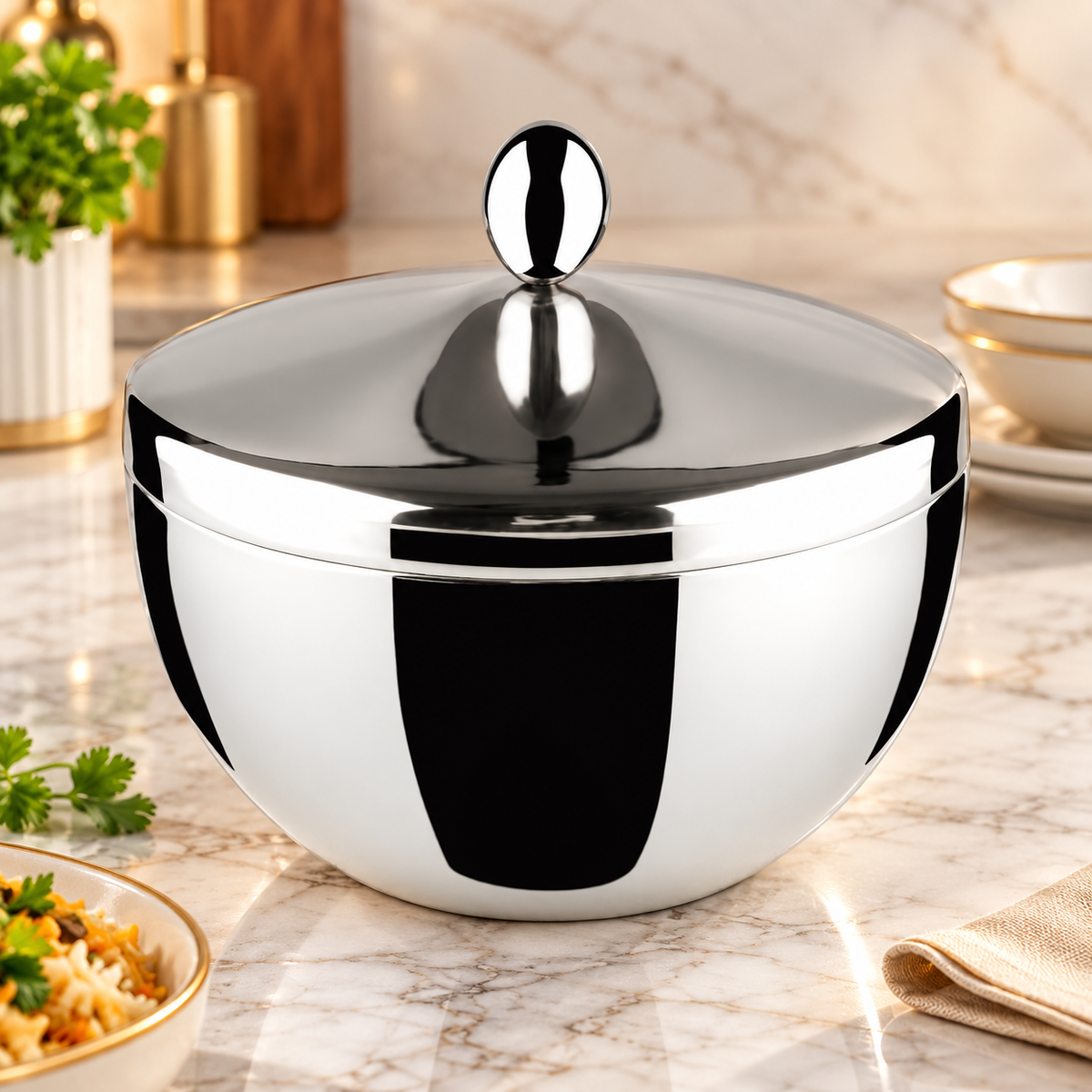 FnS Elantra Stainless Steel Casserole with Lid - 1200ml