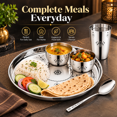 FnS Mandala Laser Design Stainless Steel 5 pcs Dinner Thali Set