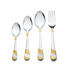 Fns Imperio 24 Karat Gold Plated 24 Pc Cutlery Set with Wooden Box