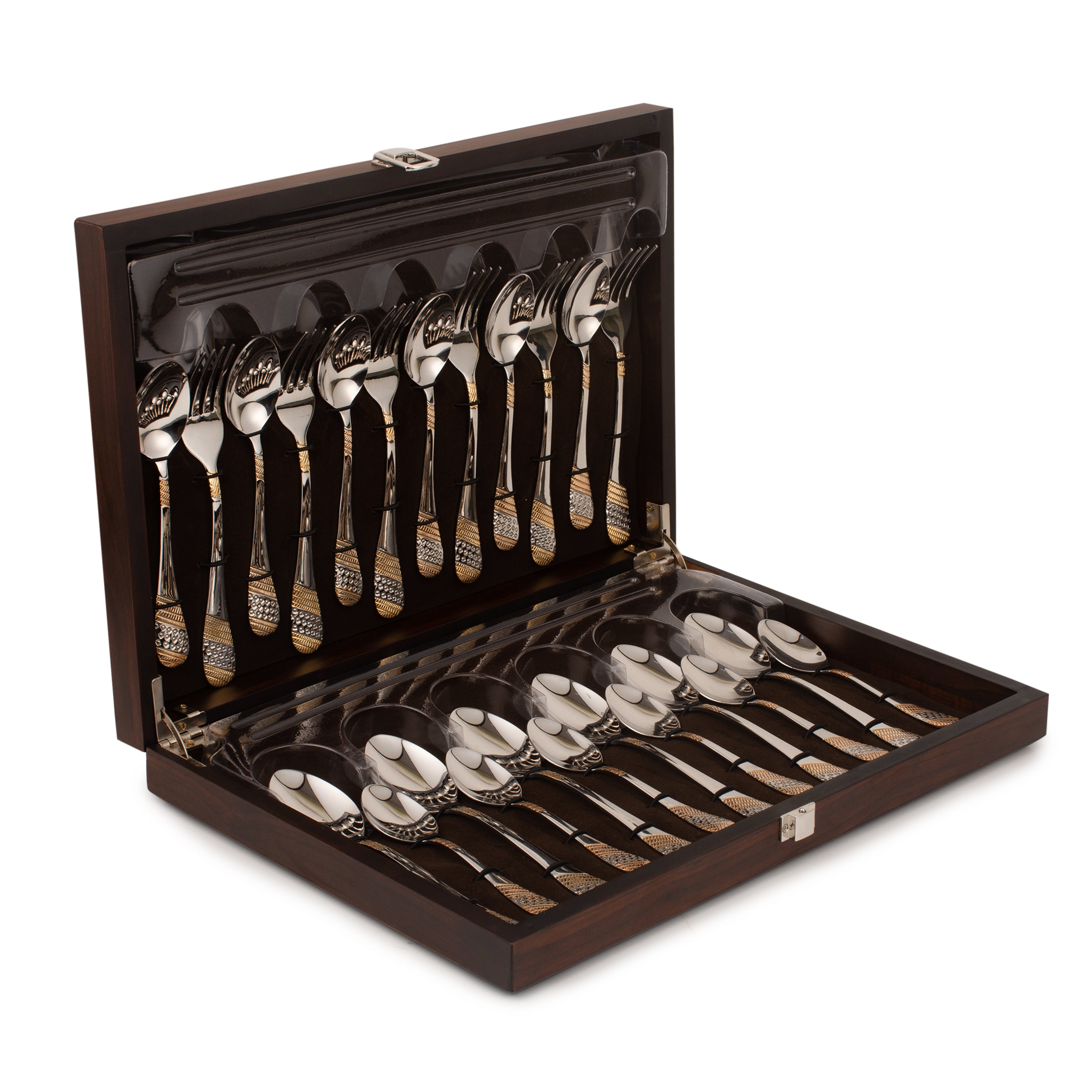 Fns Imperio 24 Karat Gold Plated 24 Pc Cutlery Set with Wooden Box