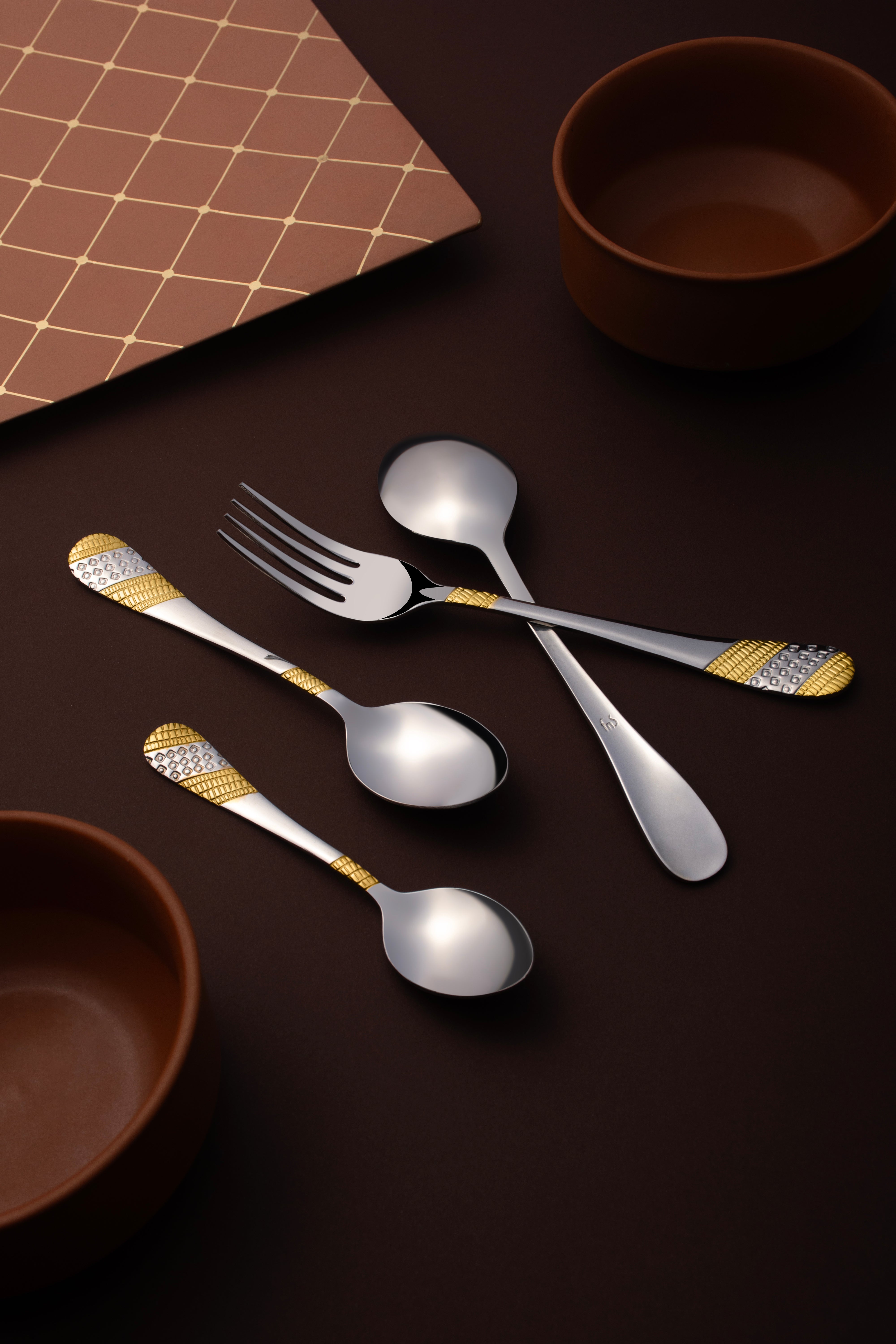Fns Imperio 24 Karat Gold Plated 24 Pc Cutlery Set with Wooden Box