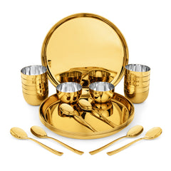 FnS Royal 24 pcs Stainless Steel Gold Dinner Set (6 Thali, 12 Katori (Bowl), 6 Dinner Spoon)