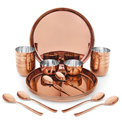 FnS BonBon Rose Gold 24 pcs Stainless Steel Dinner Set (6 Thali, 12 Katori (Bowl), 6 Dinner Spoon)