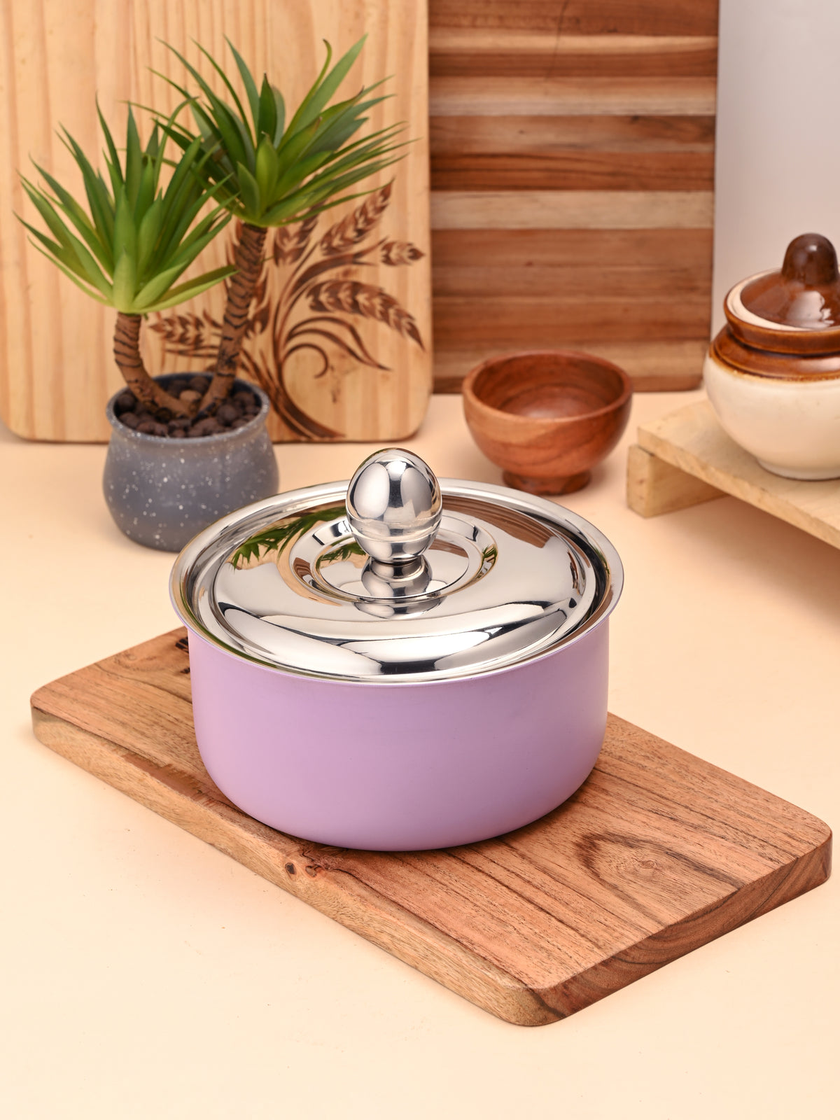 FNS Alwin Purple Finish Stainless Steel Double Wall Insulated Designer Casserole with Lid (2200 ml)