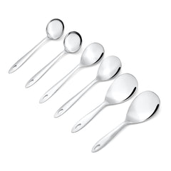 Montavo by FnS Amazon Stainless Steel Serving Tools Set of 6, 2 Rice Server, 2 Gravy Ladle(chamcha), 2 Veg Serving Spoon(Spatula)