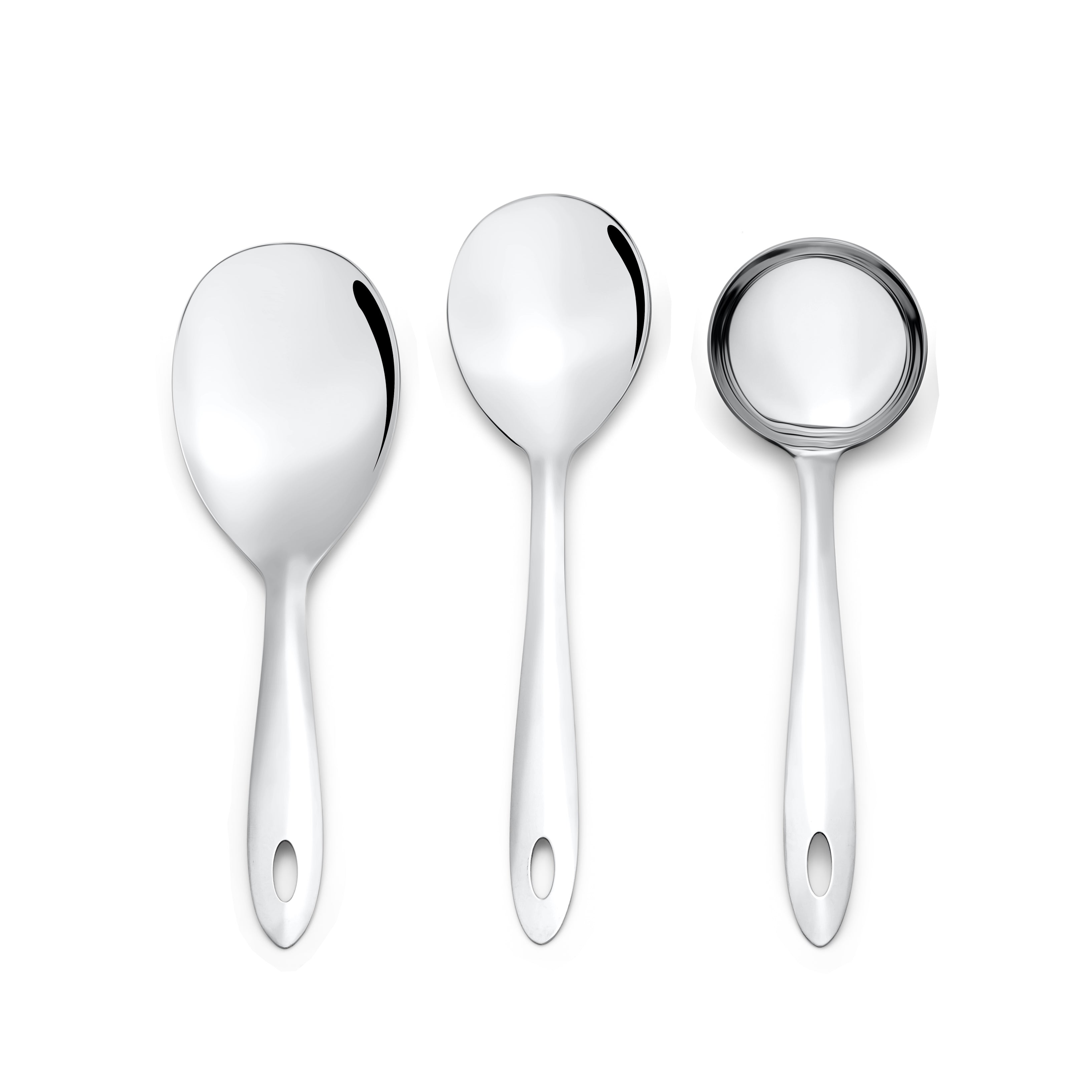 Montavo by FnS Amazon Stainless Steel Serving Tools Set of 3, 1 Gravy Ladle (chamcha), 1 Rice Server, 1 Veg Serving Spoon