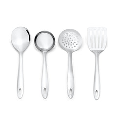 Montavo by FnS Amazon Stainless Steel Serving Tools Set of 4, 1 Gravy Ladle (chamcha), 1 Skimmer Turner(Karchhi), 1 Slotted Turner(Palta), 1 Veg Serving Spoon(Spatula)