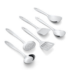 Montavo by FnS Amazon Stainless Steel Serving Tools Set of 6, 1 Rice Server, 1 Gravy Ladle, 1 Serving Spoon, 1 Solid Palta, 1 Skimmer, 1 Turner Slotted