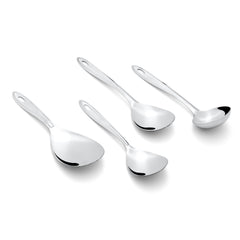 Montavo by FnS Trinity Stainless Steel Serving Tools Set of 4, 1 Gravy Ladle (chamcha), 1 Rice Server, 1 Veg Serving Spoon (Medium), 1 Veg Serving Spoon (Small)