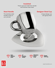 FnS Tea Cup and Saucer Set of 4 Stainless Steel for Gift and Home Decor Double Walled Cup | Unbreakable Cups for Tea and Coffee (Gold, 4 Cups and 4 Saucer)