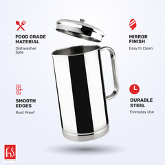 FnS Perry Stainless Steel Water Pitcher/jug (2000 ml)