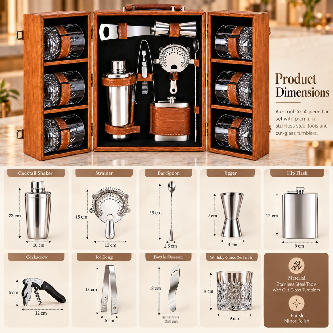 FnS Spirito 14 Pcs Bar Set with Premium Wooden Box
