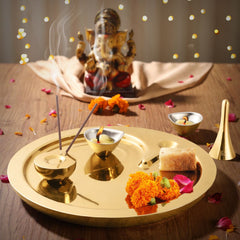 FNS Shubh Stainless Steel Pooja Thali in Gold Finish
