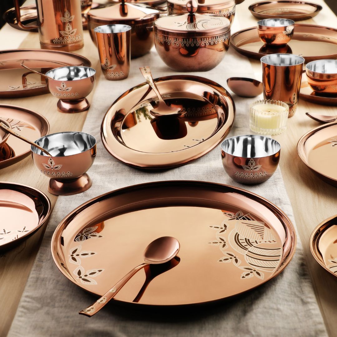 FnS GOND Stainless Steel Rose Gold Dinner Set (60 pcs)