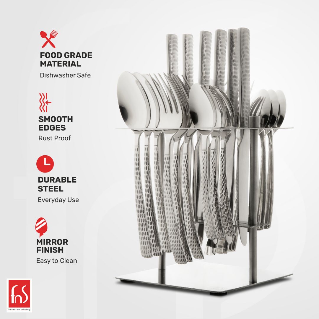 FnS Madrid Stainless Steel 18 Pcs Cutlery Set with Hanging Stand