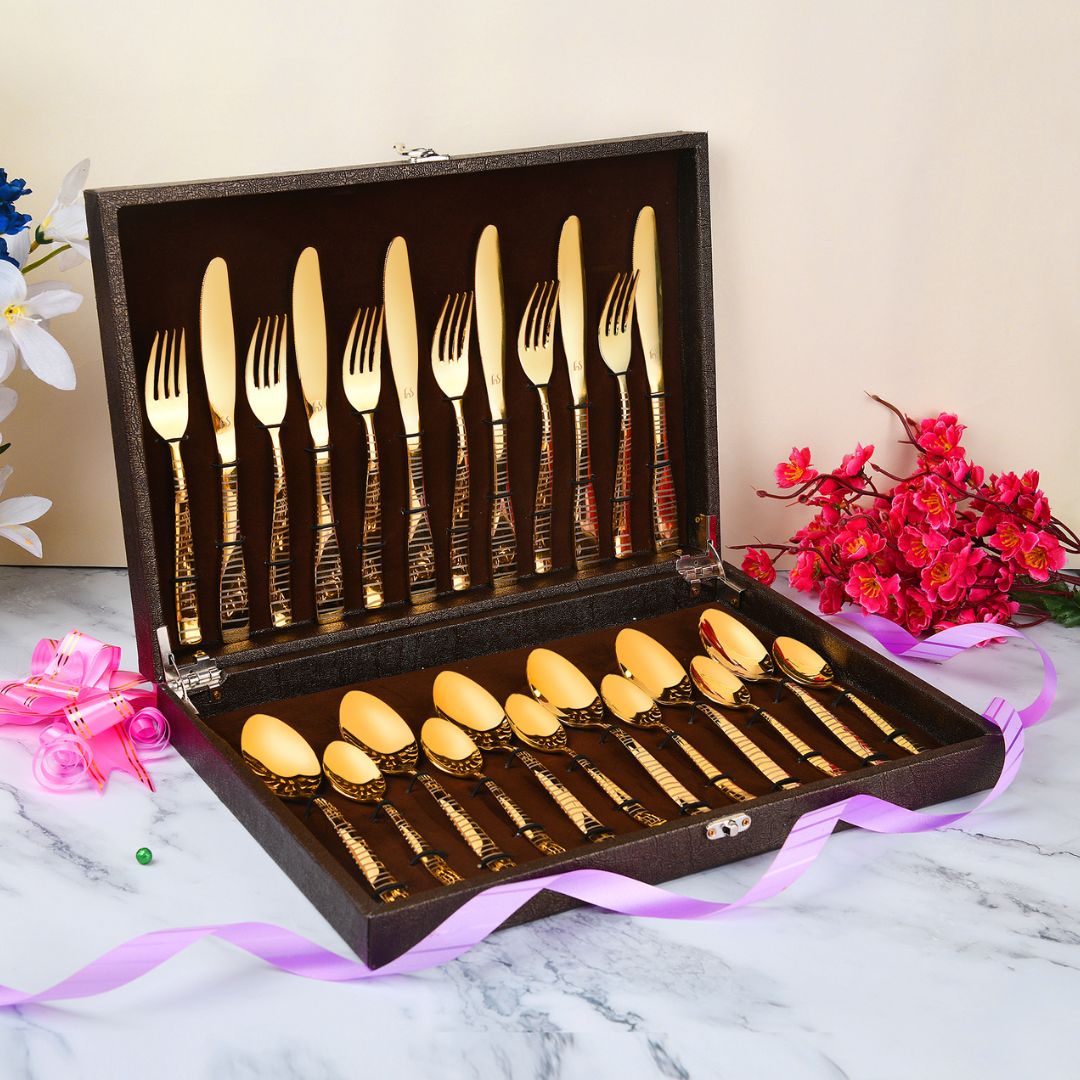 FnS Boston 24 Pcs Cutlery Set in Gift Box Packaging (6 Dinner Spoon, 6 Dinner Fork, 6 Teaspoon, 6 Dinner Knives)