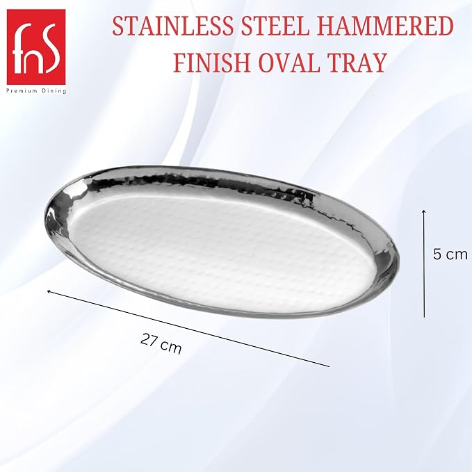FnS Oval Hammered Finish Stainless Steel Deep Serving Platter