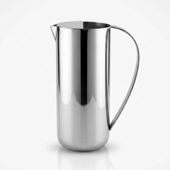 FnS Perry Stainless Steel Water Pitcher/Jug (2000 ml) with mirror finish, curved handle and attached lid on a white background.
