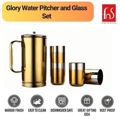 FnS Glory stainless steel Water pitcher and glass gold