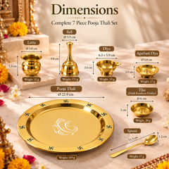FnS Vandan 7-Pc Gold Stainless Steel Pooja Thali Set with Box