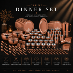 FnS GOND Stainless Steel Rose Gold Dinner Set (78 Pcs)