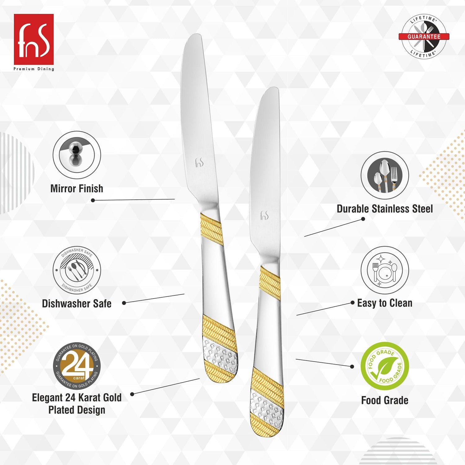 FnS Imperio 2 Pcs 24 Karat Gold Plated Dinner Knife