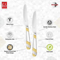 FnS Imperio 2 Pcs 24 Karat Gold Plated Dinner Knife