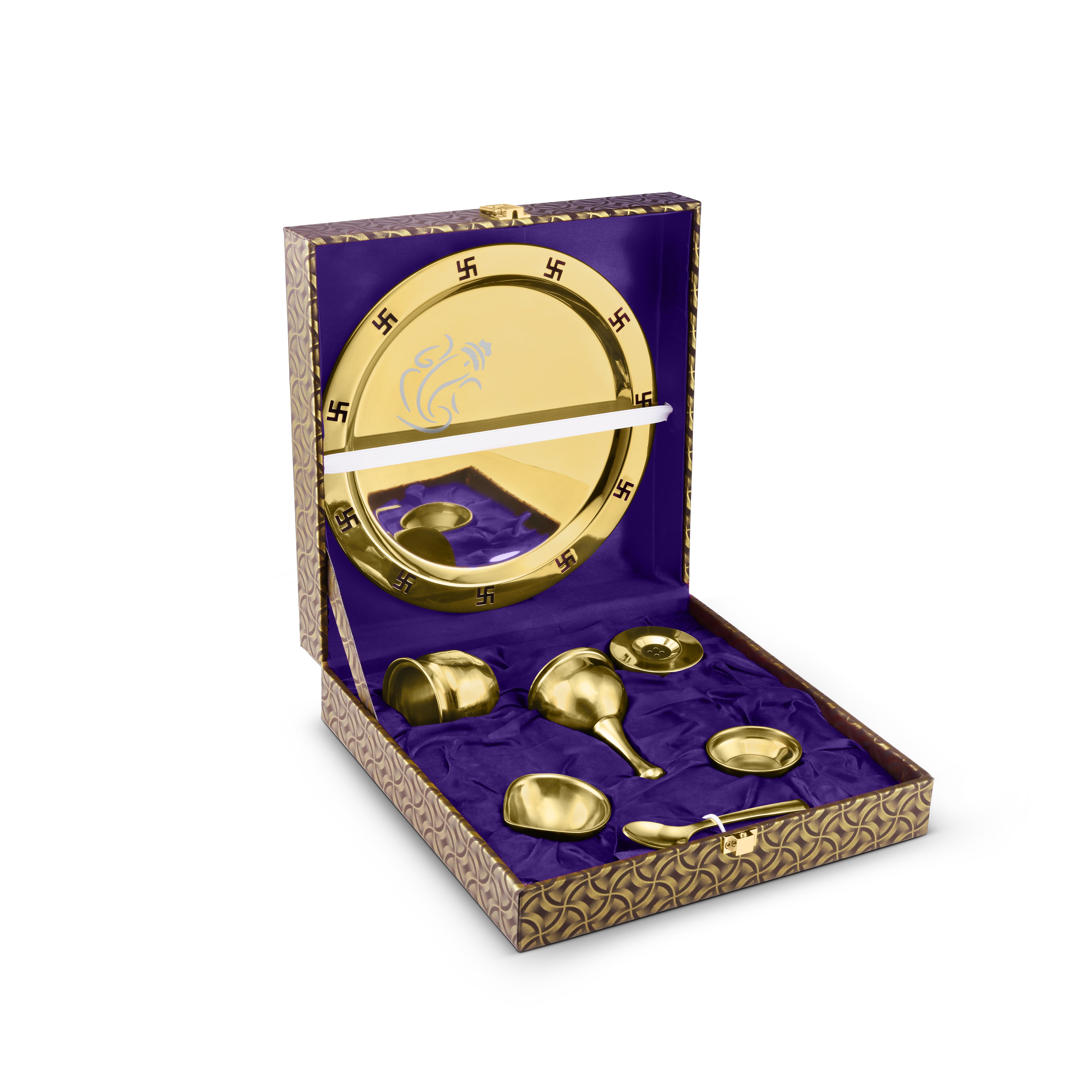 Vandan Pooja Thali Gold Finish 7 Pcs Set