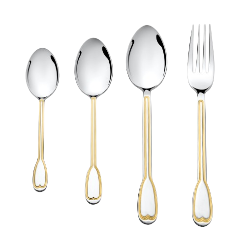 FnS Fano 24 Karat Gold Plated on Handle Stainless Steel 24 Pc Cutlery Set with Hanging Stand (6 Dinner Spoons, 6 Dinner Fork & 6 Teaspoons, 6 Baby Spoon)