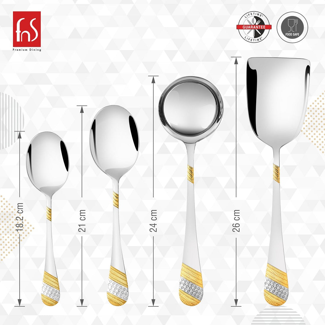 FnS Imperio 34 pcs 24 Karat Gold Plated Cutlery Set with Leatherette Box Packaging