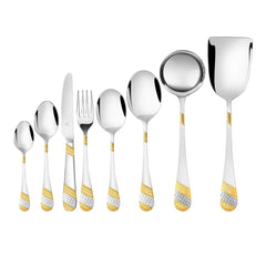 FnS Imperio 34 pcs 24 Karat Gold Plated Cutlery Set with Leatherette Box Packaging