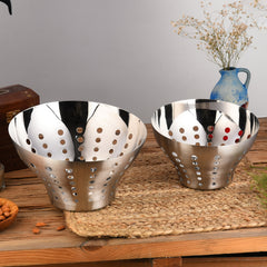 Montavo by FnS Stainless Steel Fruit Bowl/Bread Basket, Oval-Shaped with Polka Dot Design Decorative Basket for Storage in Kitchen (1 Bread Basket)