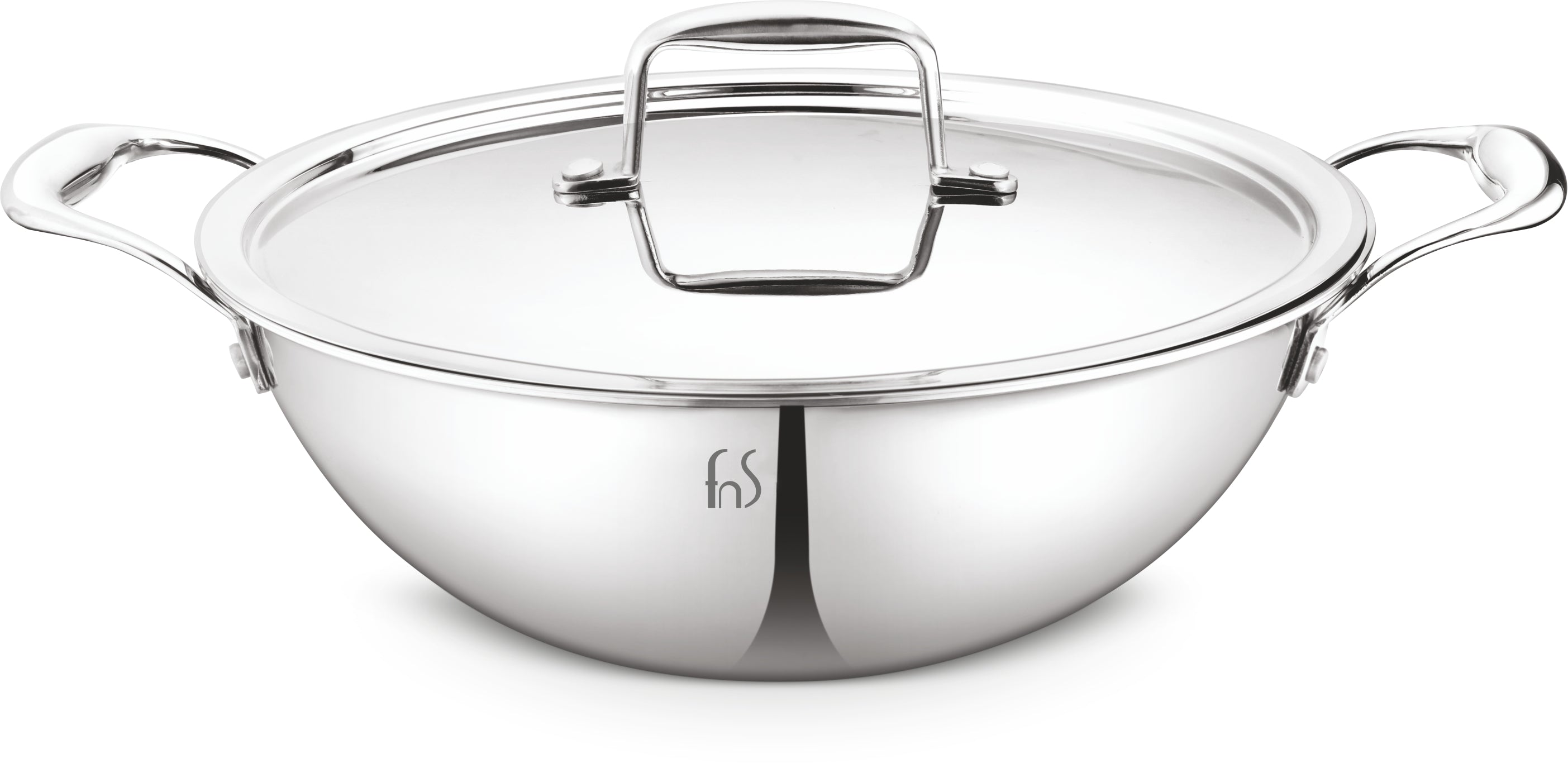FnS NuChef Cookware Triply Kadai 28 CM With Lid