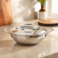 FnS NuChef Cookware Triply Kadai 22 CM With Stay-Cool Handles | Even Heat Distribution, Durable & Rust-Free Cookware