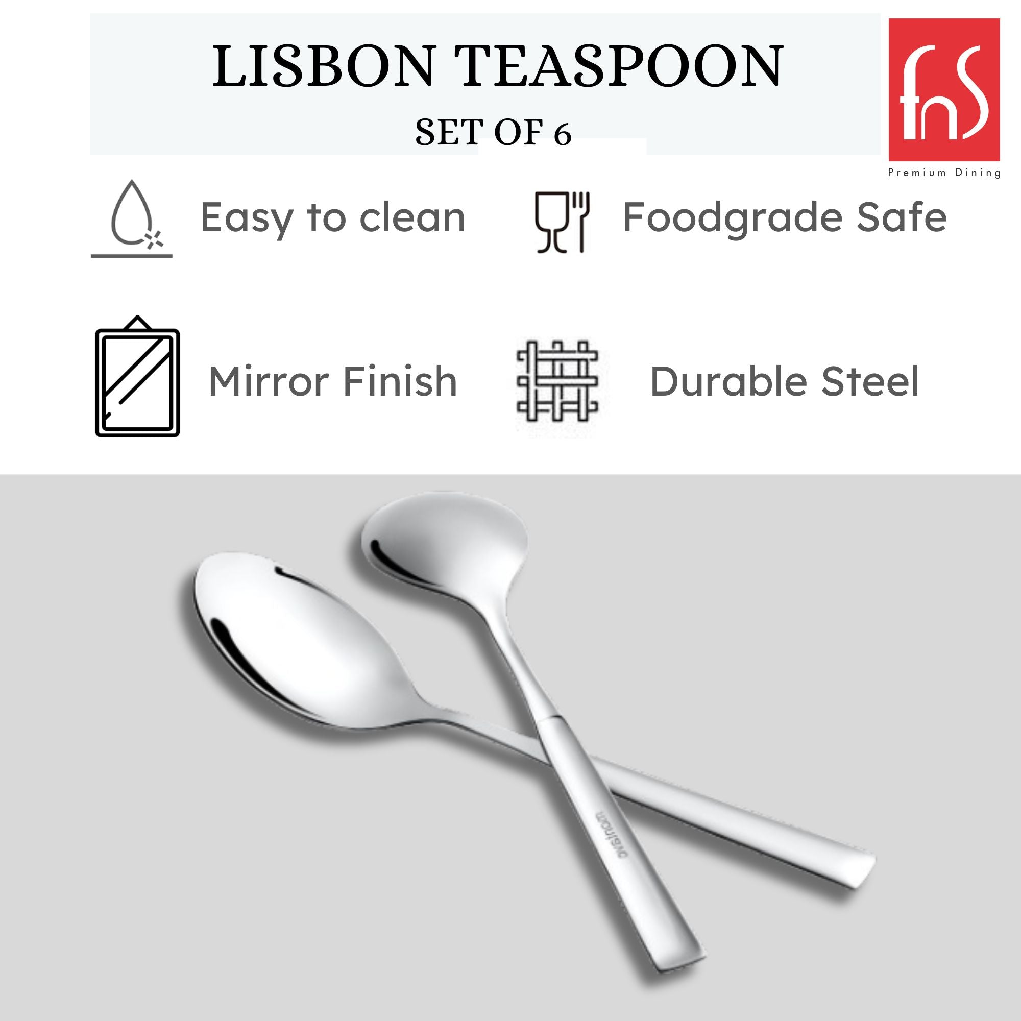 Montavo by FnS Lisbon Stainless Steel Teaspoon Set of 6 Spoons, for Home, Kitchen and Dinning