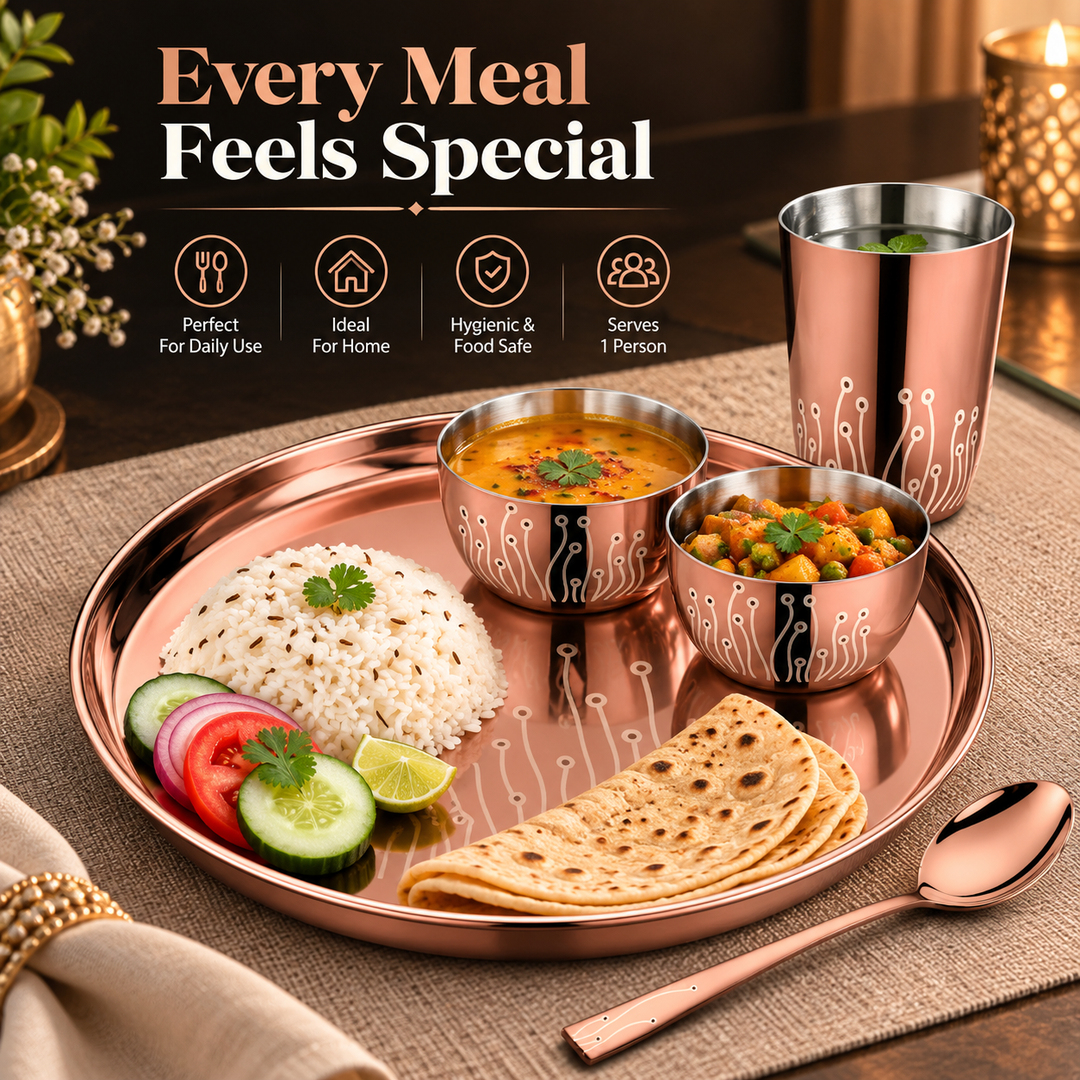 FnS Leheren 5-Pc Rose Gold PVD Stainless Steel Dinner Thali Set