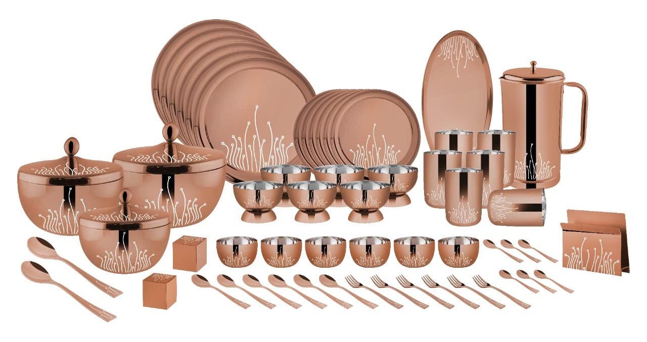 FnS LEHEREN Stainless Steel Rose Gold Dinner Set (78pcs)