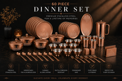 FnS LEHEREN Stainless Steel Rose Gold Dinner Set (60pcs)