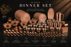FnS LEHEREN Stainless Steel Rose Gold Dinner Set (78pcs)