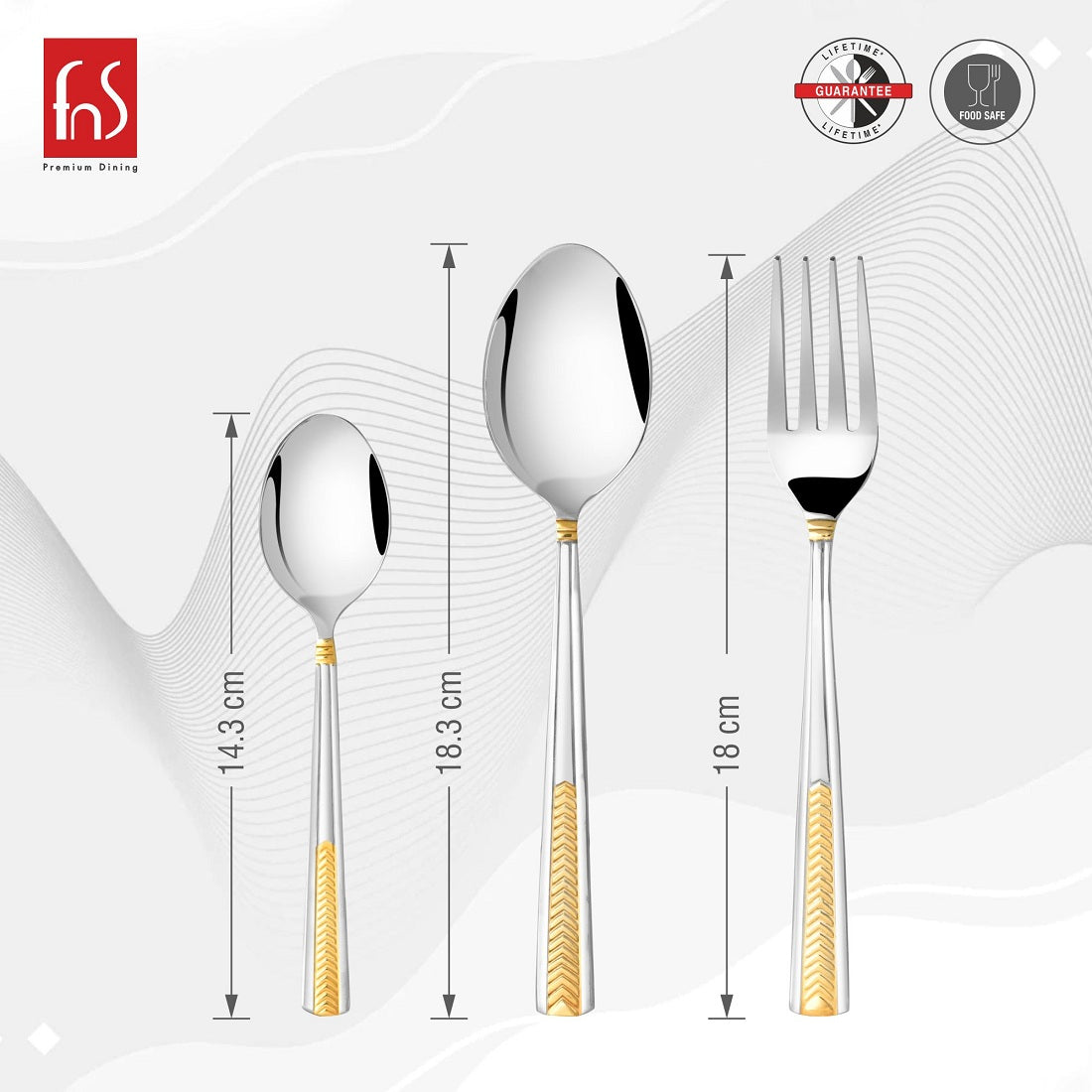 FnS Midas 24 Karat Gold Plated  18 Pcs Cutlery Set with Hanging Stand