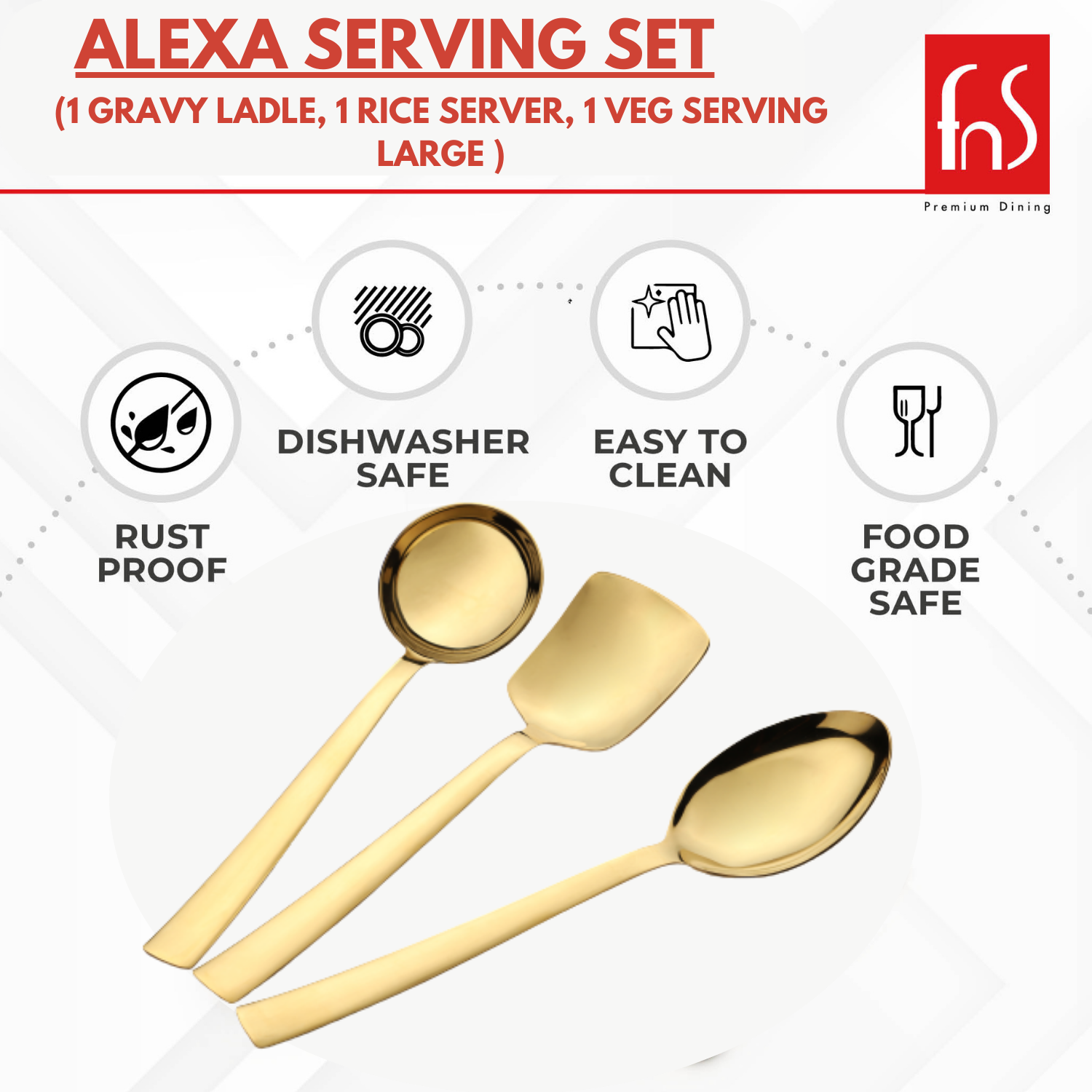 Montavo by FnS Alexa Gold 3 Pcs Stainless Steel Serving Set