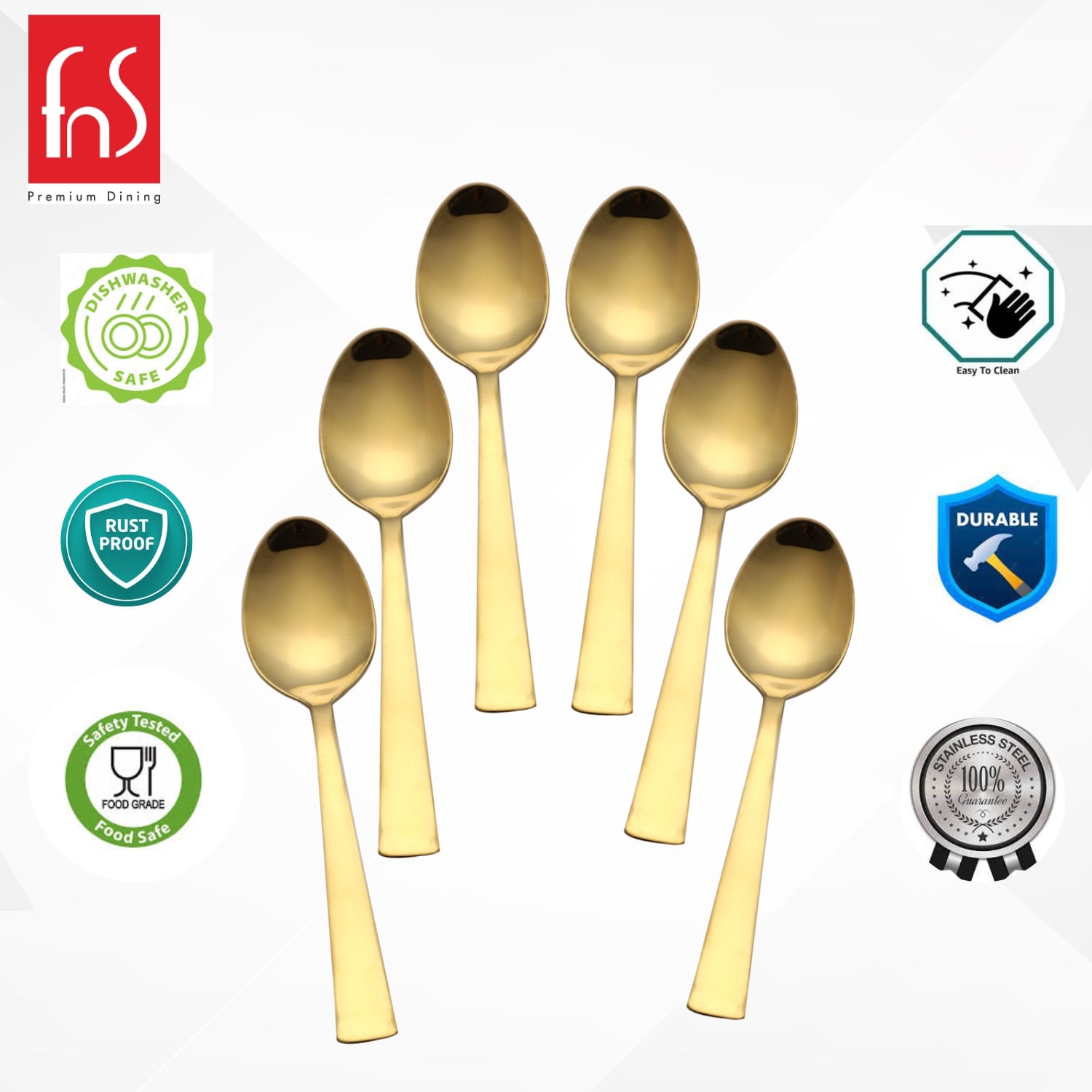 Montavo by FnS  Alexa Gold Stainless Steel 6 Pcs Teaspoon Set